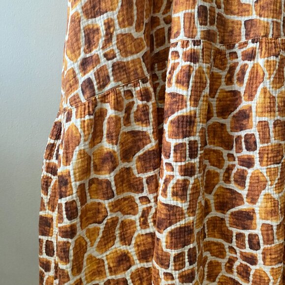 Handmade Plus Size Double Guaze Cotton Giraffe Print Inseam Pockets Dress - Picture 5 of 16